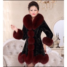 厂家直销100%水貂皮草大衣水貂衣服狐狸毛领中长款拼貂皮草女清仓