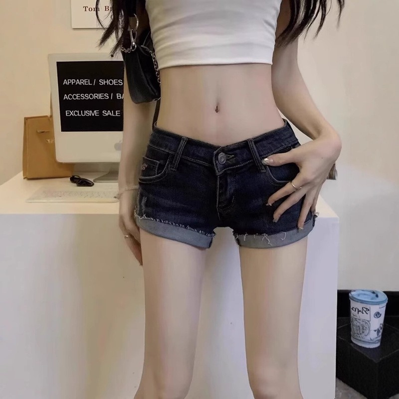 European and American Style Hot Girl Turn-up Denim Shorts Summer New Arrival Low Waist All-match Big Long Leg Roll-up Tight Hot Pants