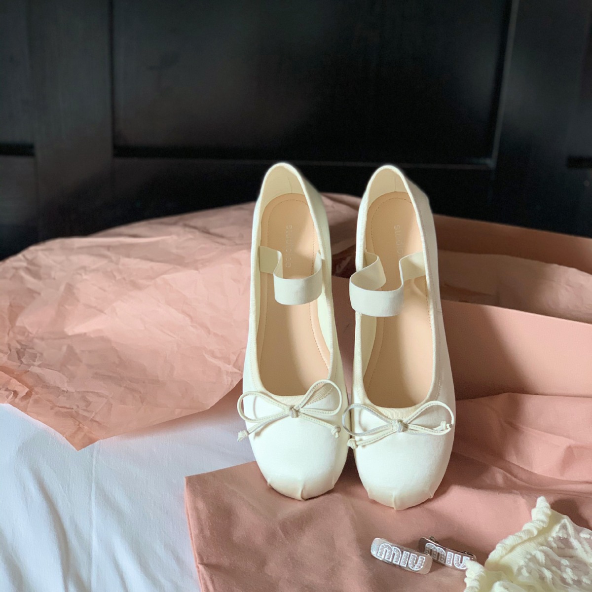 Sheepskin Version ~ Mary Jane Shoes Women's Flats Bow Shallow Mouth Silks and Satins Flats Ballet Shoes