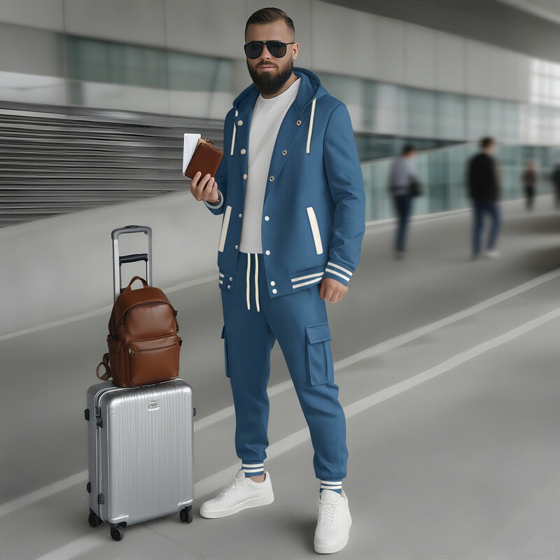 European and American Cross-Border Autumn and Winter New Men's Large Twill Hooded Baseball Uniform Cardigan Hoodie Long-Sleeved Workwear Pants Suit