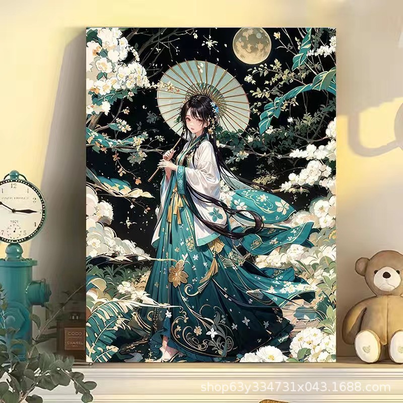 古风动漫人物画数字油画diy手工填色治愈解压高颜值客厅装饰画