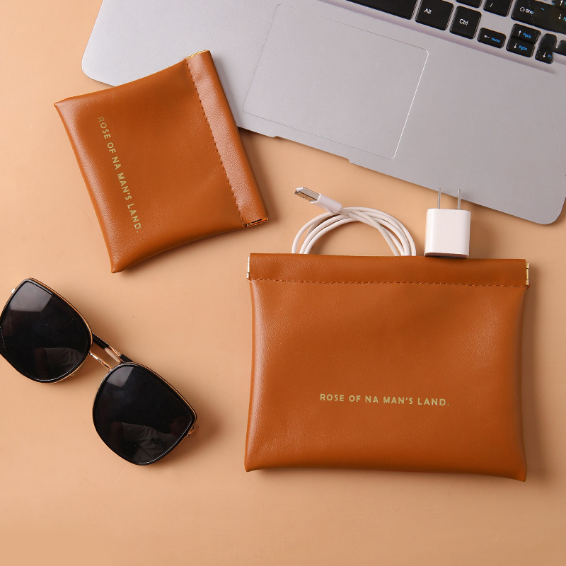 Automatic Closing Shrapnel Storage Bag PU Coin PUrse Wired Headphone Storage Bag Mini Portable Lipstick Cosmetic Bag