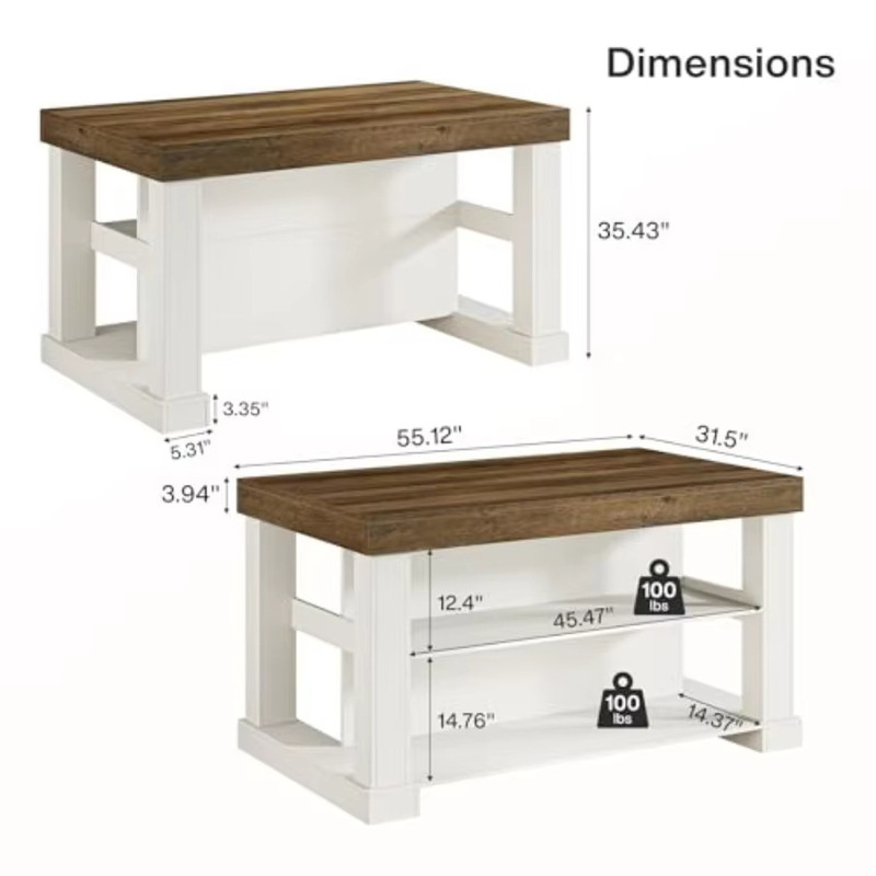 55 Kitchen Island Storage Three-Tier Farmhouse Wooden Fixed Island with Large Worktop, Leg Space, and Coffee Bar 55 Kitchen Island Storage Three-Tier Farmhouse Wooden Fixed Island with Large Worktop, Leg Space, and Coffee Bar