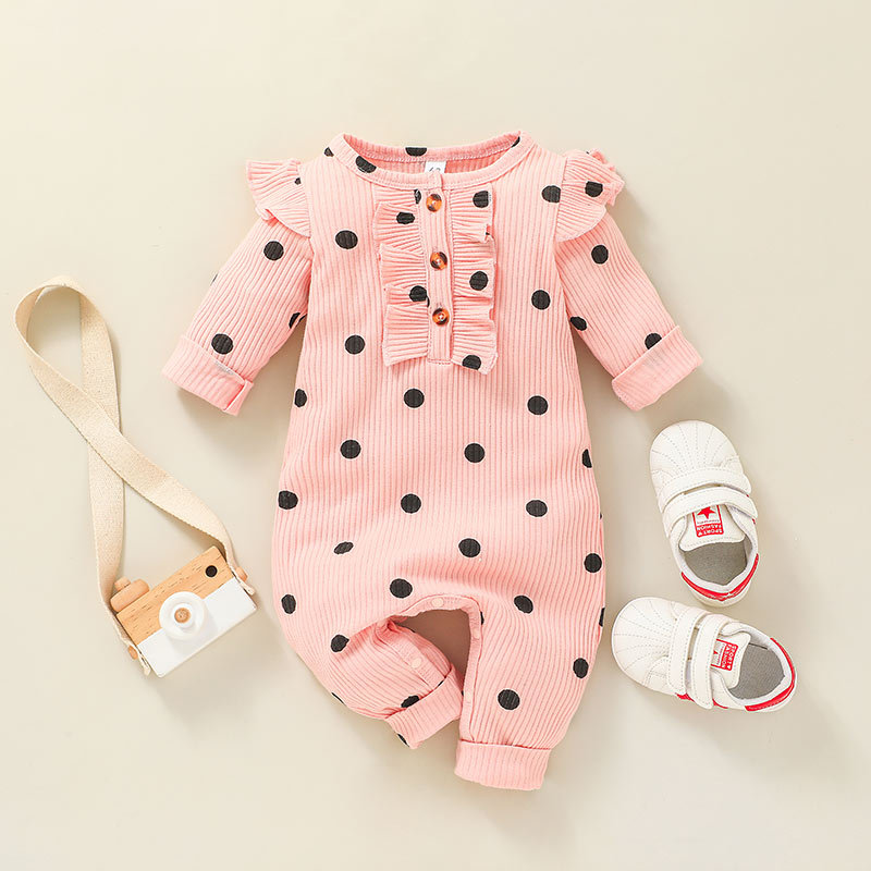 Autumn Long-sleeved One-piece Children's Clothing Europe And The United States Casual Baby Polka Dot Pit Strip Romper display picture 1