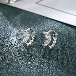 S999 Sterling Silver Earrings Moon Ear Ring Niche Design Ear Buckle Full Body Foot Silver Advanced Sense Ear Holes Light Luxury Earrings