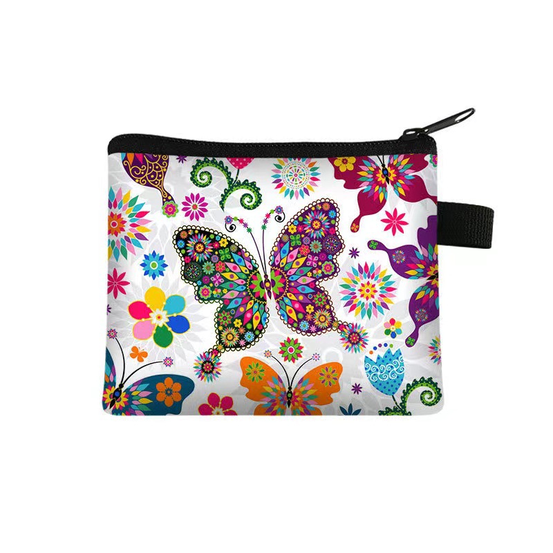 Nuevo monedero con estampado de mariposa para niños, bolso de tarjeta portátil para estudiantes, bolso de almacenamiento con llave de moneda, embrague de poliéster