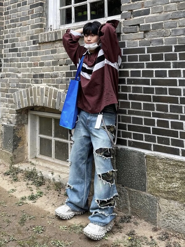 Heavy Washing Knife Cut Destruction Double-Layer Stitching Camouflage Beggar Pants Fashion Brand American Straight Leg Wide Leg Tassel Jeans