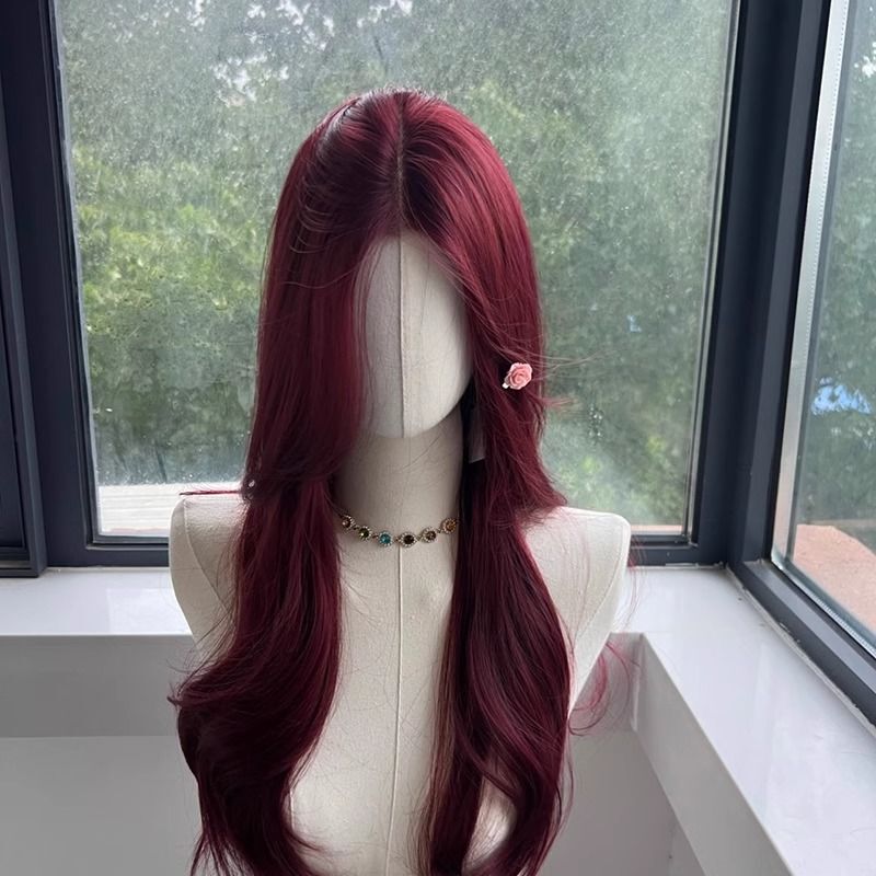 Kony Wig Rose Red Front Lace Big Wave Wig for Women with Medium Parting and Long Curly Hair Full Head Wig