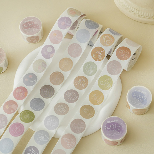 Early Foam Seal Tape, Line Fantasy Series, Ins Tag Round Dot Notebook Material Decorative Sticker, 4 Styles