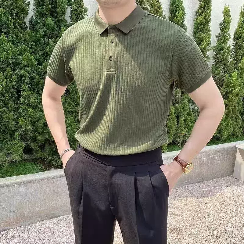 Футболка с короткими рукавами, модная дышащая универсальная поло, slim fit