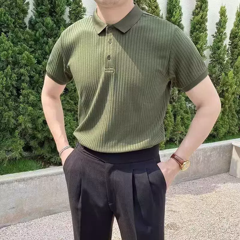 Футболка с короткими рукавами, модная дышащая универсальная поло, slim fit