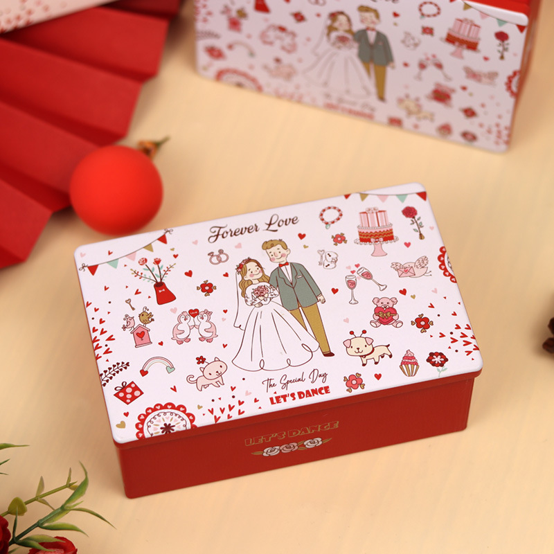 Nueva Caja de Dulces Cuadrada para Boda, Tarro de Dulces, Recuerdo de la Novia, Embalaje de Regalo, Caja de Hojalata con Diseño de Conejo