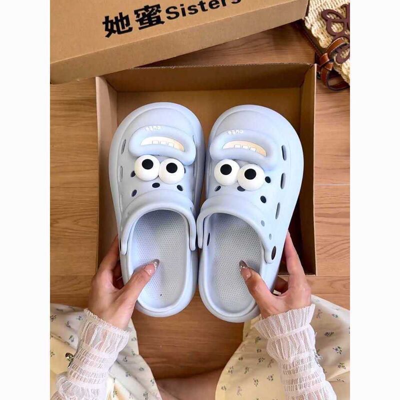 丑萌大嘴巴高颜值洞洞外穿女增高防滑夏季新款学生厚底包头凉拖鞋|undefined