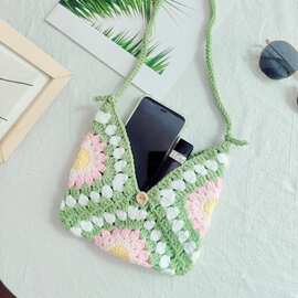 手工编织毛线祖母格包向日葵斜挎单肩包花朵外出手机包水桶包百搭