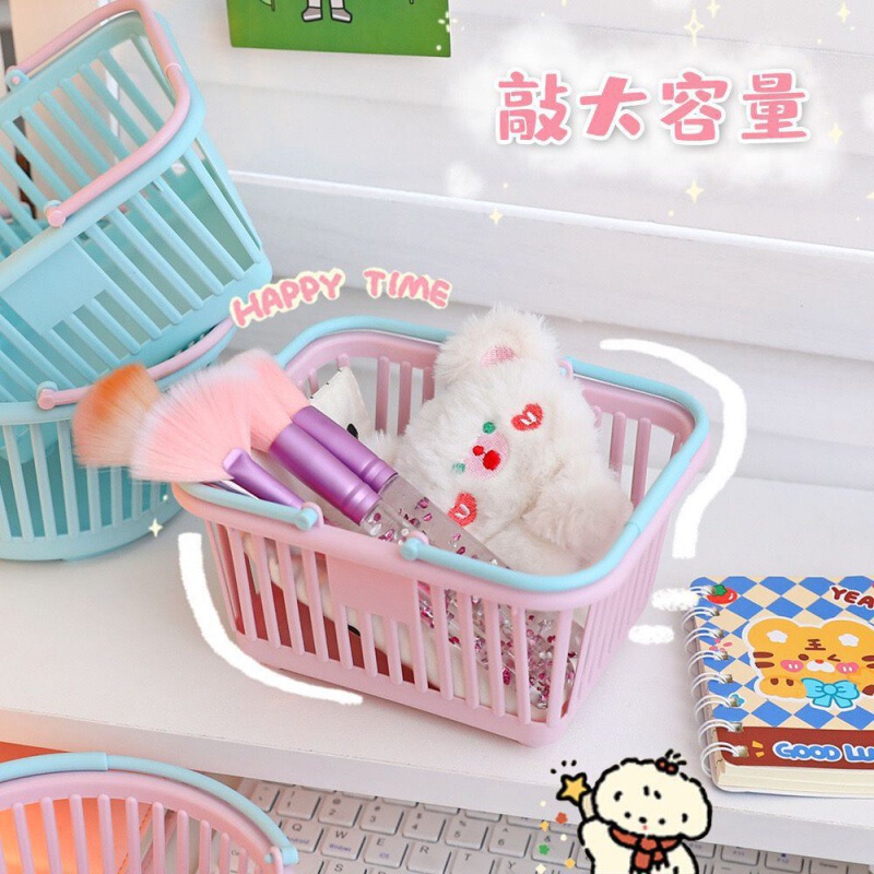 かわいいマカロン色の手提げ収納バスケットピンク少女心シール文房具雑物アクセサリーデスクトップ収納バスケット|undefined