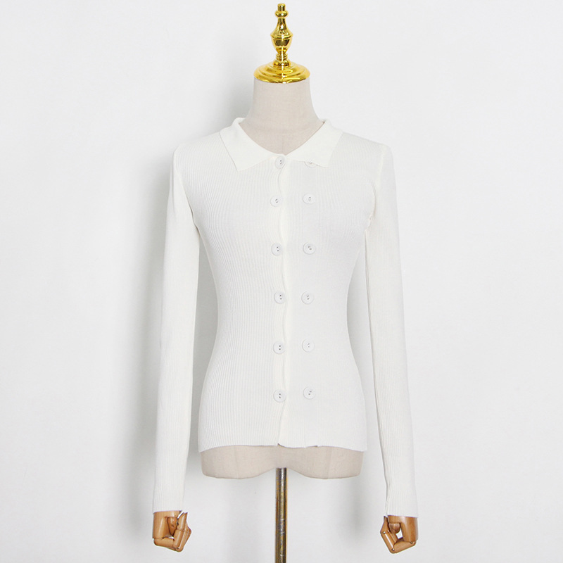한국식 디자인 스웨터 2024 봄 신상 불규칙 더블 브레스트 라펠 솔리드 컬러 슬림 가디건 스웨터