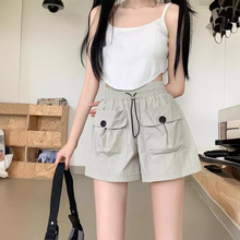 跨境工厂泰国运动短裤女装夏季口袋高腰工装裤阔腿休闲裤抖音淘宝