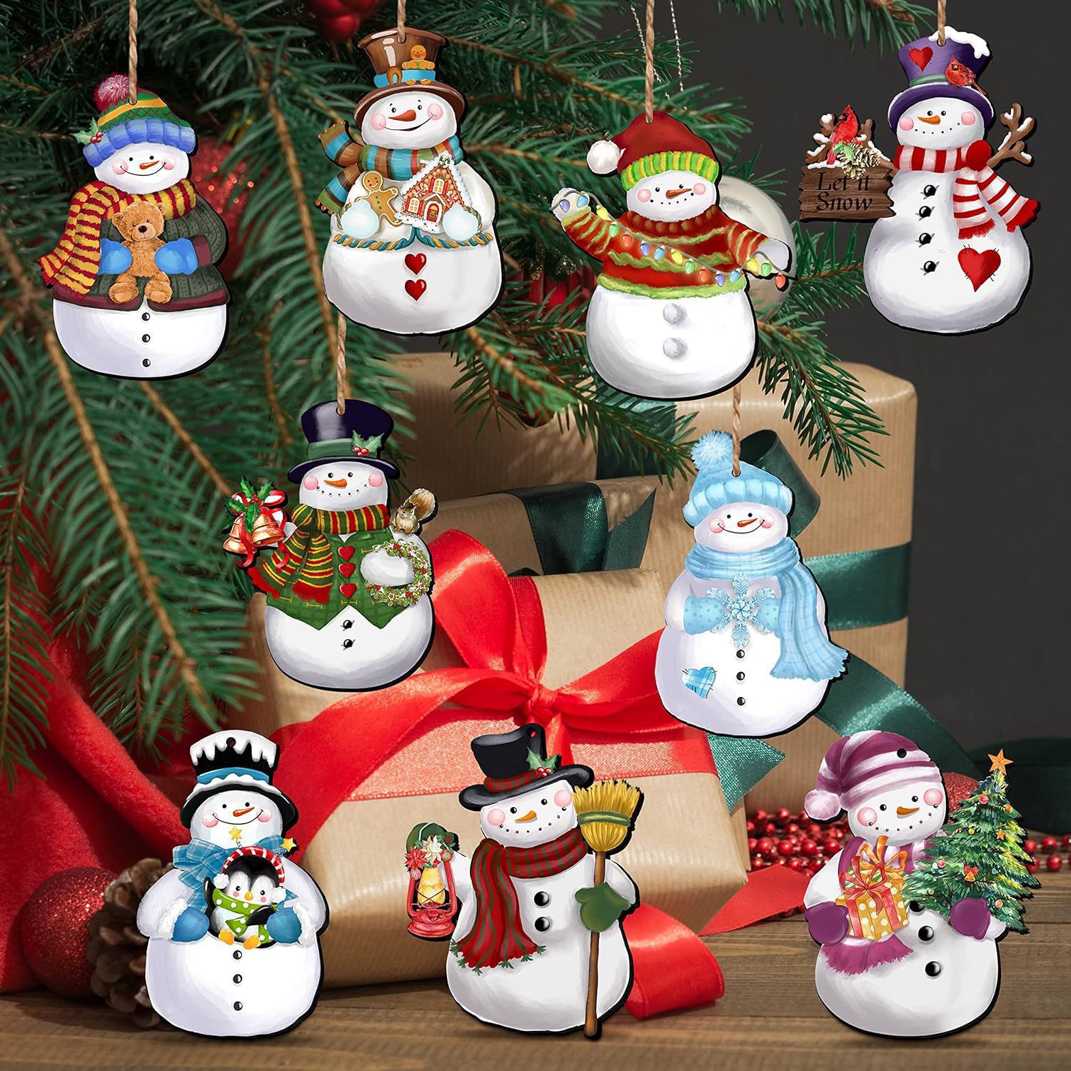 Nuevos productos transfronterizos muñecos de nieve de madera de Navidad decoraciones muñecos de nieve de madera de Navidad decoraciones de logotipo colgante