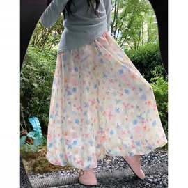 孕妇甜美彩色碎花花苞裙裤女2025夏法式温柔高腰显瘦蓬蓬裤…