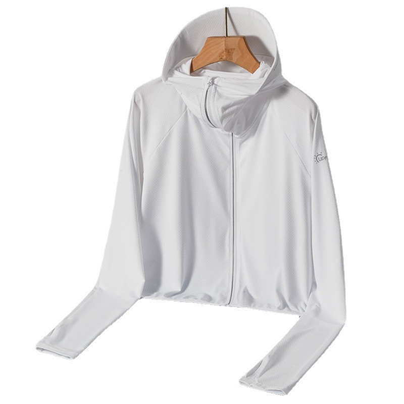 Capa de ropa de protección solar de mujer abrigo de verano ropa de protección solar de hielo transpirable corto al aire libre montar chaqueta de gorra grande