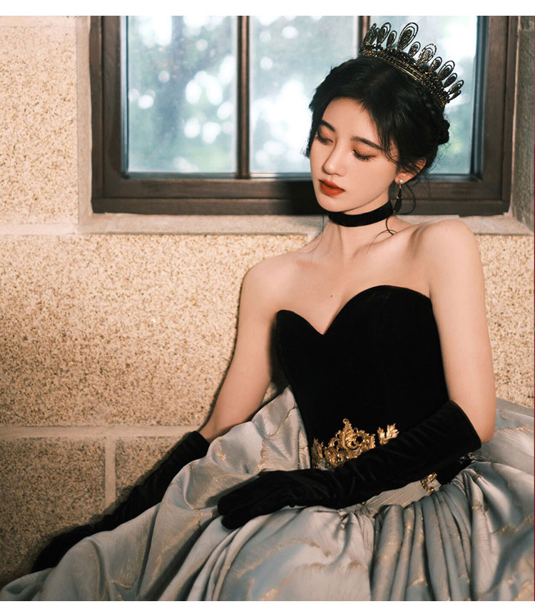Đầm dạ hội nữ ôm body phong cách Hepburn, cổ halter, dáng đuôi cá — Màu đen, Màu đen đuôi cá chi tiết 14