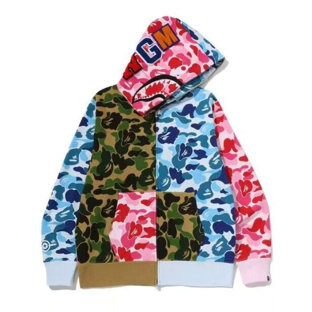Bape Camouflage Shark Head Hooded Sweatshirt for Men and Women, Trendy Brand Zip-Up Jacket, Couple Style Ape Head Print Jacket Bape Camouflage Shark Head Hooded Sweatshirt for Men and Women, Trendy Brand Zip-Up Jacket, Couple Style Ape Head Print Jacket