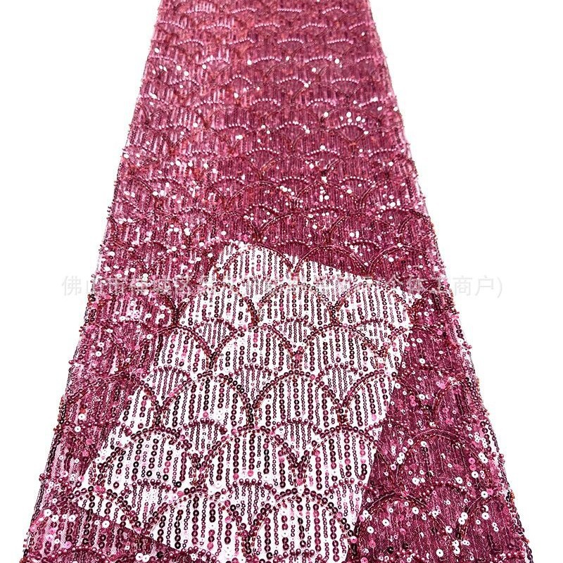 Tejido de bordado de perlas de alta fijación, tela de bordado tridimensional, cheongsam, vestido de noche, vestido de brindis, tela bordada