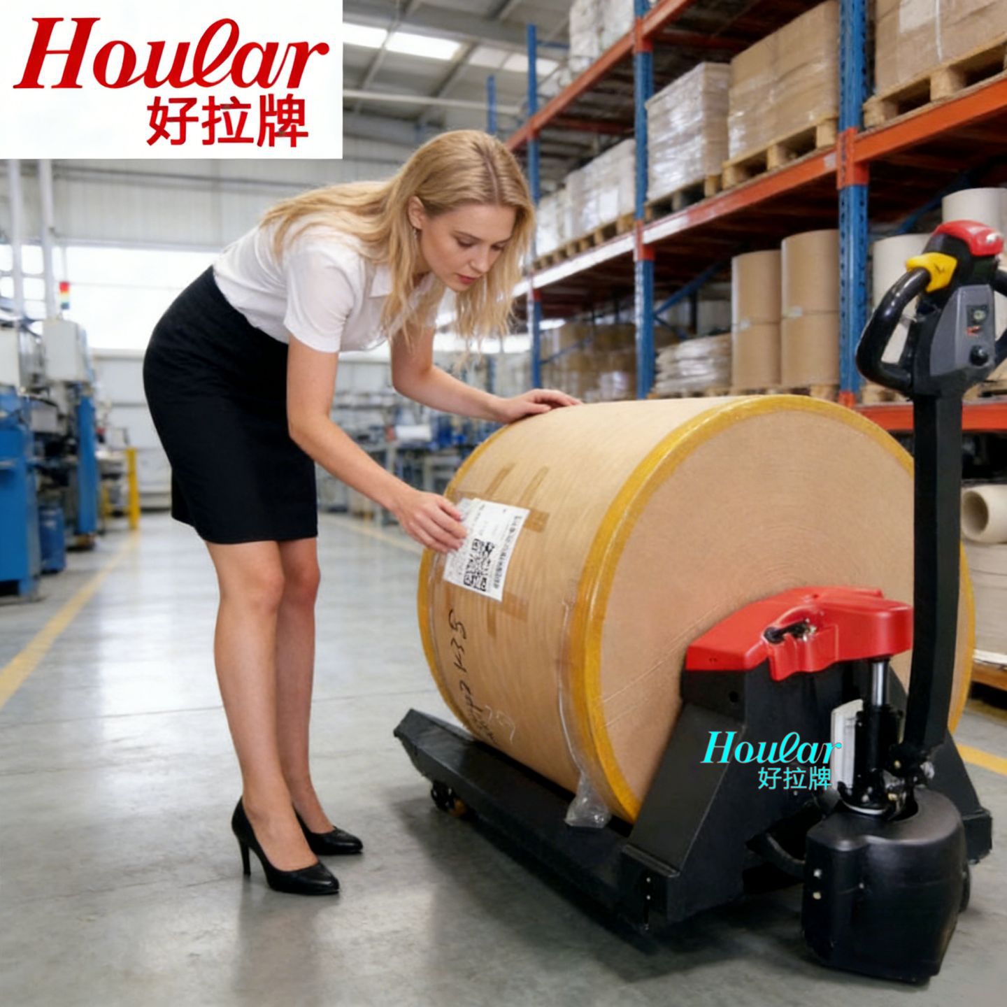 szhoular加长货叉电动叉车搬运车纸筒叉车纱辊地牛圆形液压手推车
