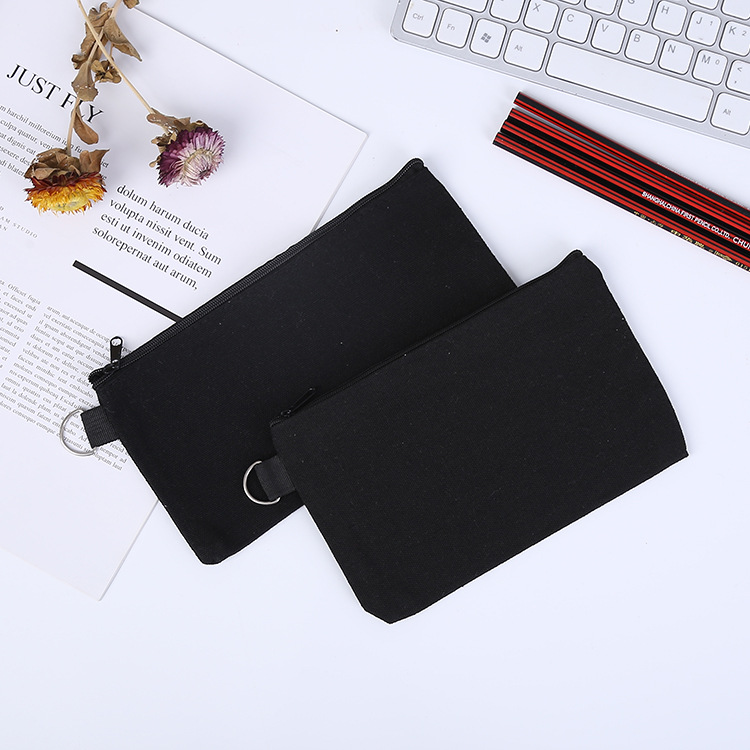 简约纯色帆布笔袋定 做学生拉链棉布袋印刷空白文具收纳袋批发