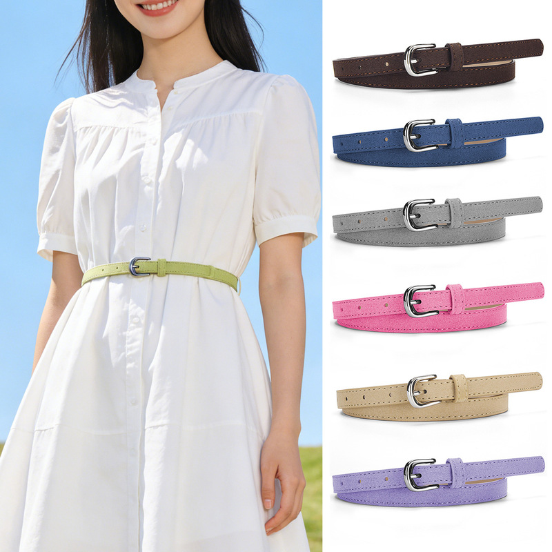 Fashionable and Elegant Simple Small Leather Belt for Women, Suede Thin Belt for Jeans and Dresses, Decorative Belt for Women in Stock