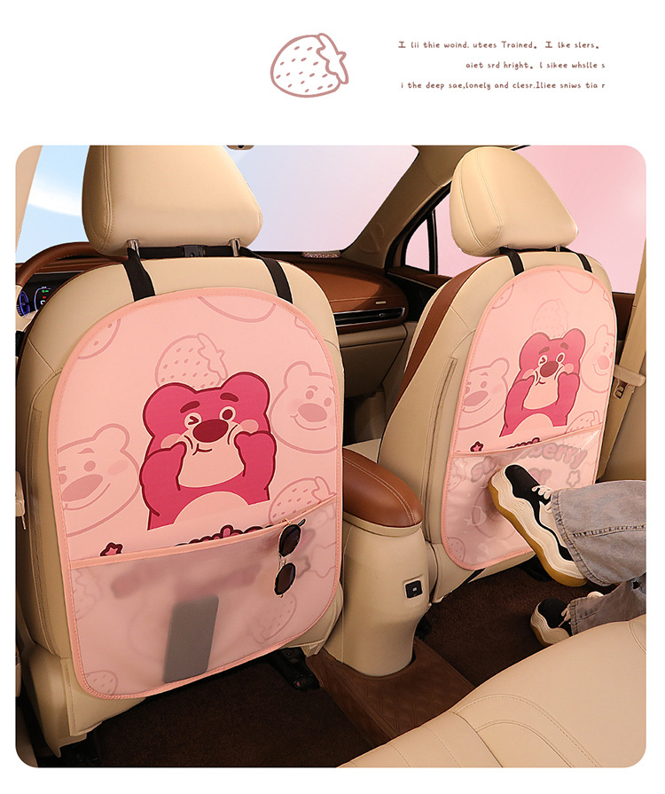 Cartoon Cute Lady Personalized Car Seat Back Anti-Kick Pad Car Seat Back Protection Pad Seat Strawberry Bear