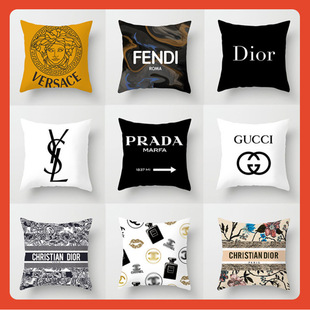 ✧ Cross-Border Aliexpress European and American Logo Light Luxury Style Square Fashion Living Room Sofa Short Plush Pillow
