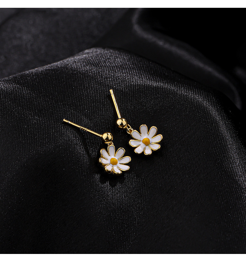 Gänseblümchen Kette Und Ohrstecker Set Aus Silber Für Damen_voghion.com