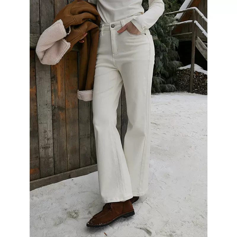 时简 低调静奢美 复古怀旧洗水加绒牛仔裤冬季保暖舒适长裤潮2625