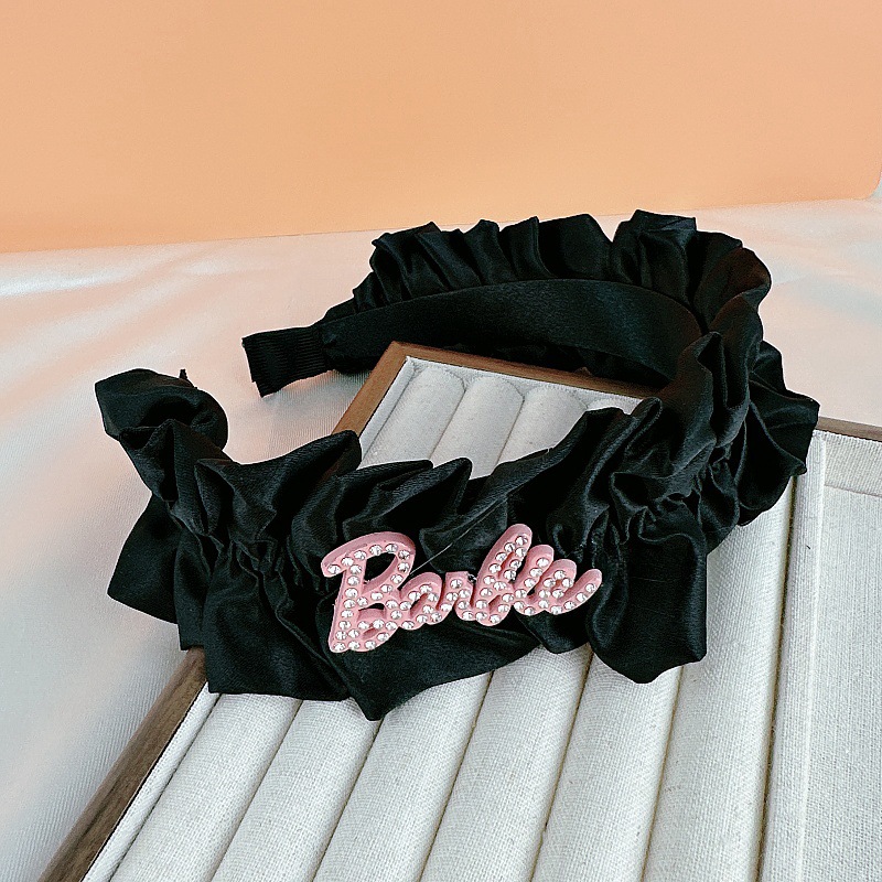 Alta cráneo superior negro plisado diadema horquilla de las mujeres lavado facial banda de pelo borde ancho versátil 2023 Internet celebridad nueva diadema