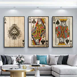 3 张复古扑克海报扑克牌女王装饰海报和雕刻帆布墙艺术图片酒吧家