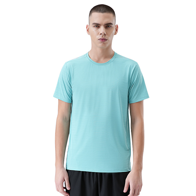Camiseta de Manga Corta de Secado Rápido de Seda de Hielo para Hombre, Top Deportivo Delgado, Ropa de Entrenamiento Elástica para Exteriores