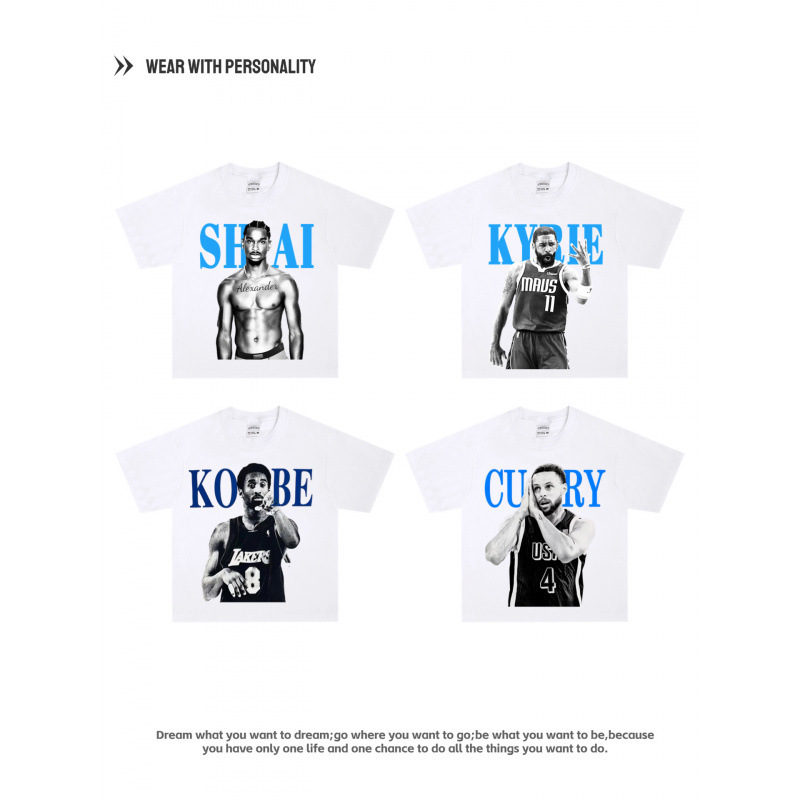 Basketball American-style short-sleeve men's T-shirt, breathable, digital direct-printed, featuring Kyrie Irving, Stephen Curry, Kobe Bryant, LeBron James, and Russell Westbrook Basketball American-style short-sleeve men's T-shirt, breathable, digital direct-printed, featuring Kyrie Irving, Stephen Curry, Kobe Bryant, LeBron James, and Russell Westbrook