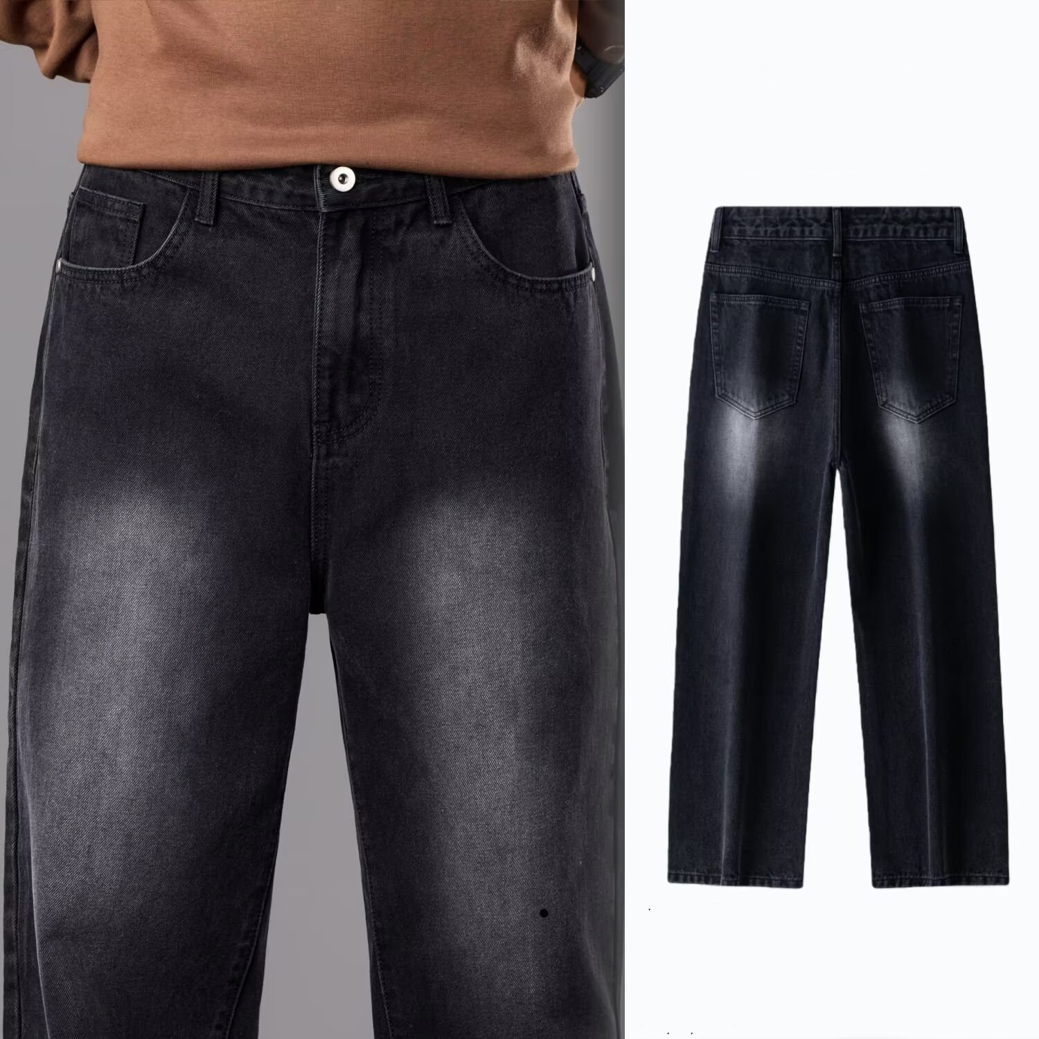 Men's Clothing Straight Leg Black Jeans Trendy Casual Versatile High Street Retro Vibe Spring Autumn New_mkmklike.com