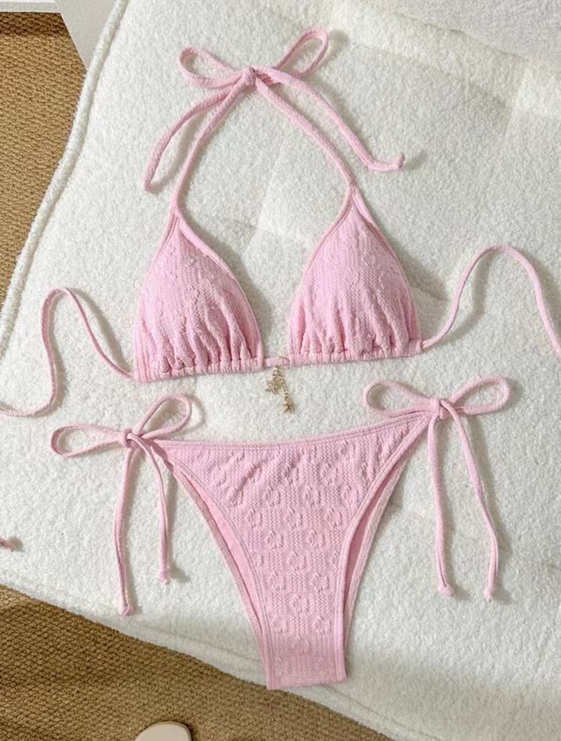Women's Solid Colour Bikini Set Sexy Triangle Two-piece Swimsuit_voghion.com