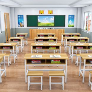 School desk and chair for primary and secondary school students double-layer desk tutorial class Training Desk cram school with drawer desk and chair direct sales
