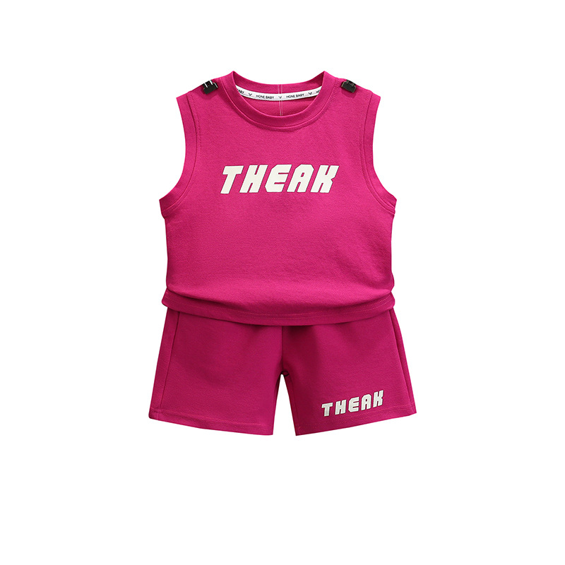7363 traje de niño verano 2025 nuevos pantalones cortos de chaleco sin mangas delgados para niños estilo de verano deporte de dos piezas verano