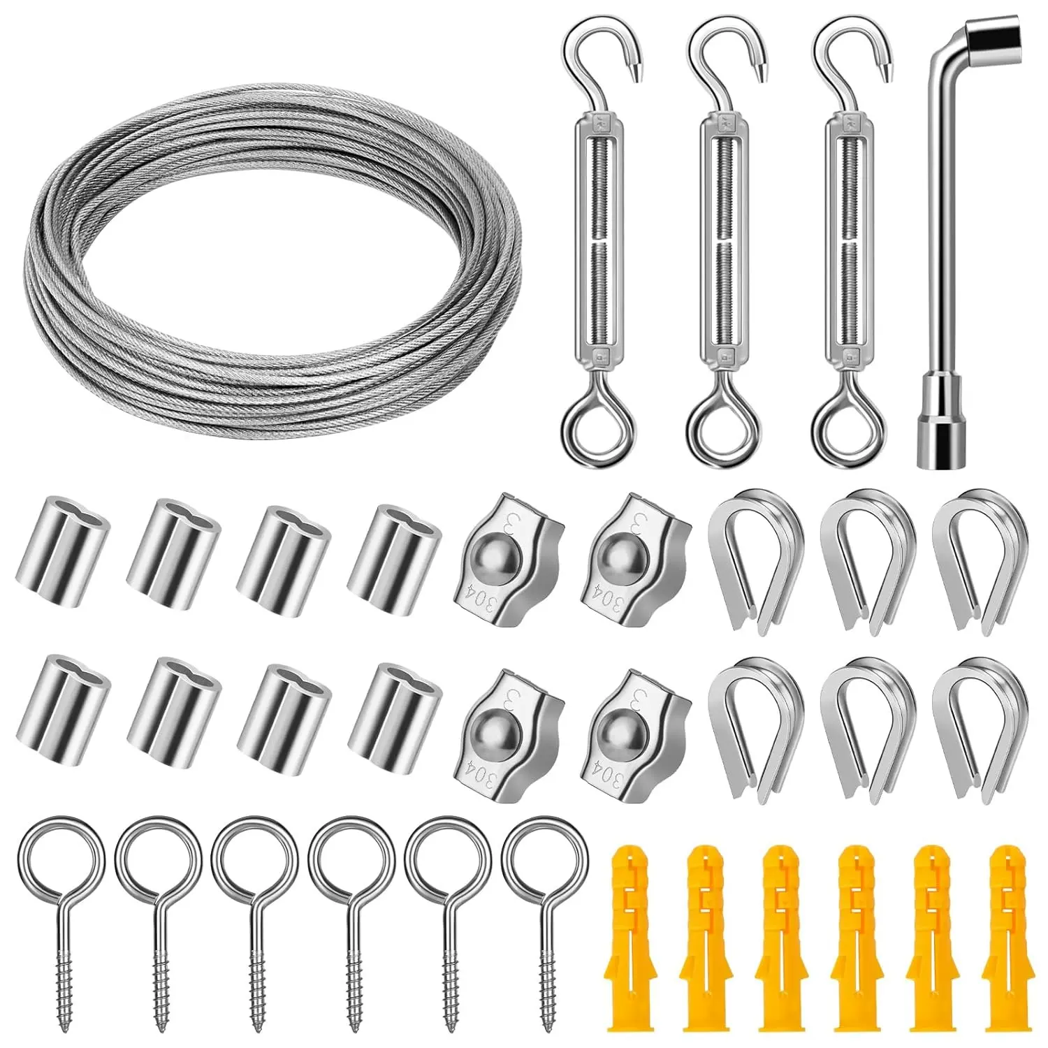不锈钢包胶钢丝绳悬挂套件户外串灯顶针挂钩紧线电缆栏杆套装