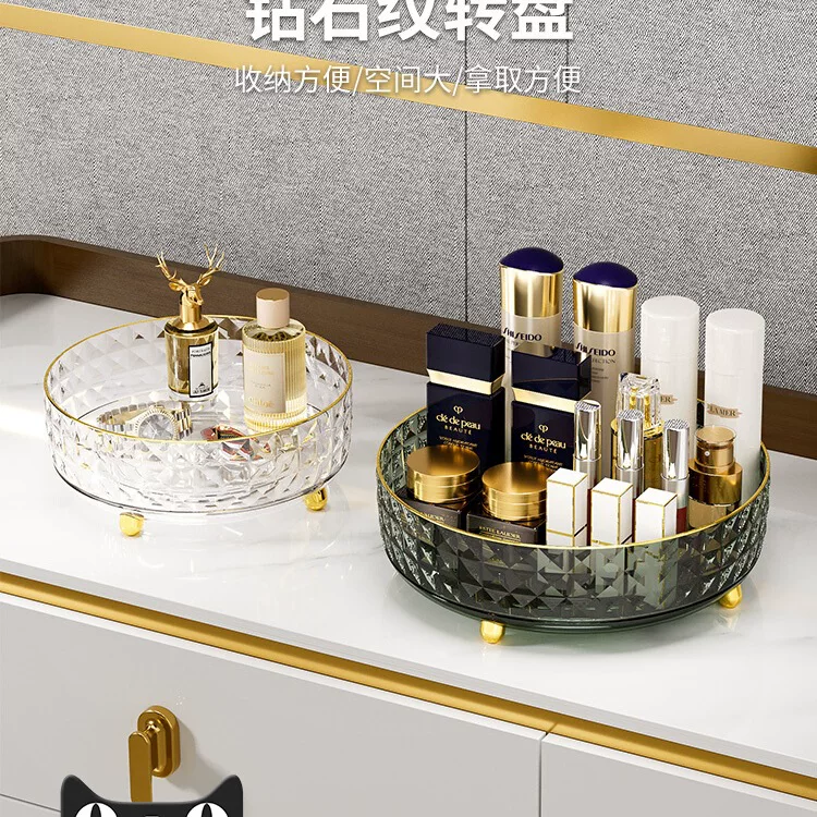 Rotating cosmetic capacious storage box, storage system, table dressing table for skin care, perfume, light luxury style