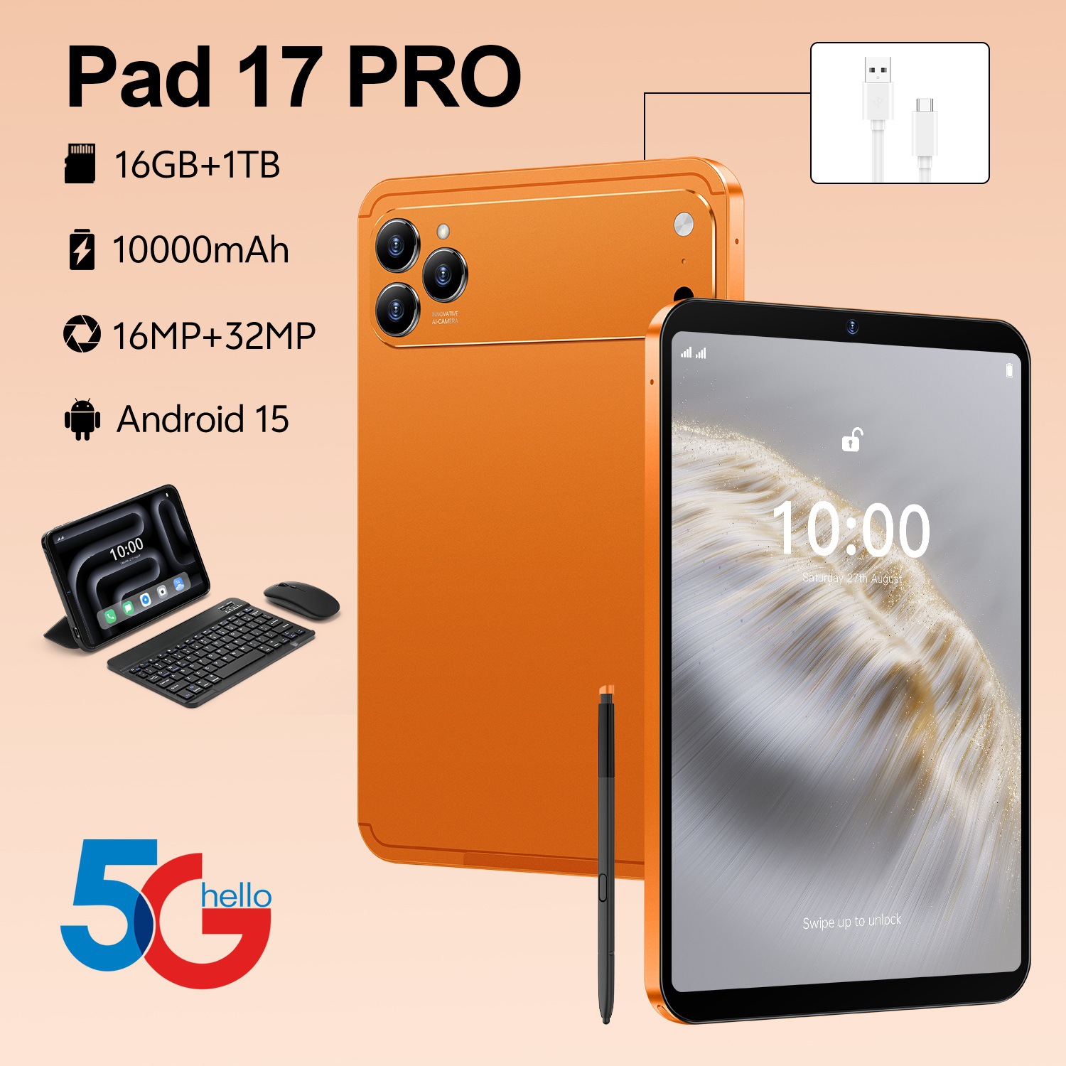 Pad 17 Pro Cross-Border 10.11inch Android Tablet 16+1Tb Foreign Trade Smart Tablet Shopee Ozon
