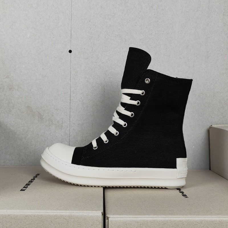 Men's Black And White High Top Canvas Casual Board Shoes_voghion.com