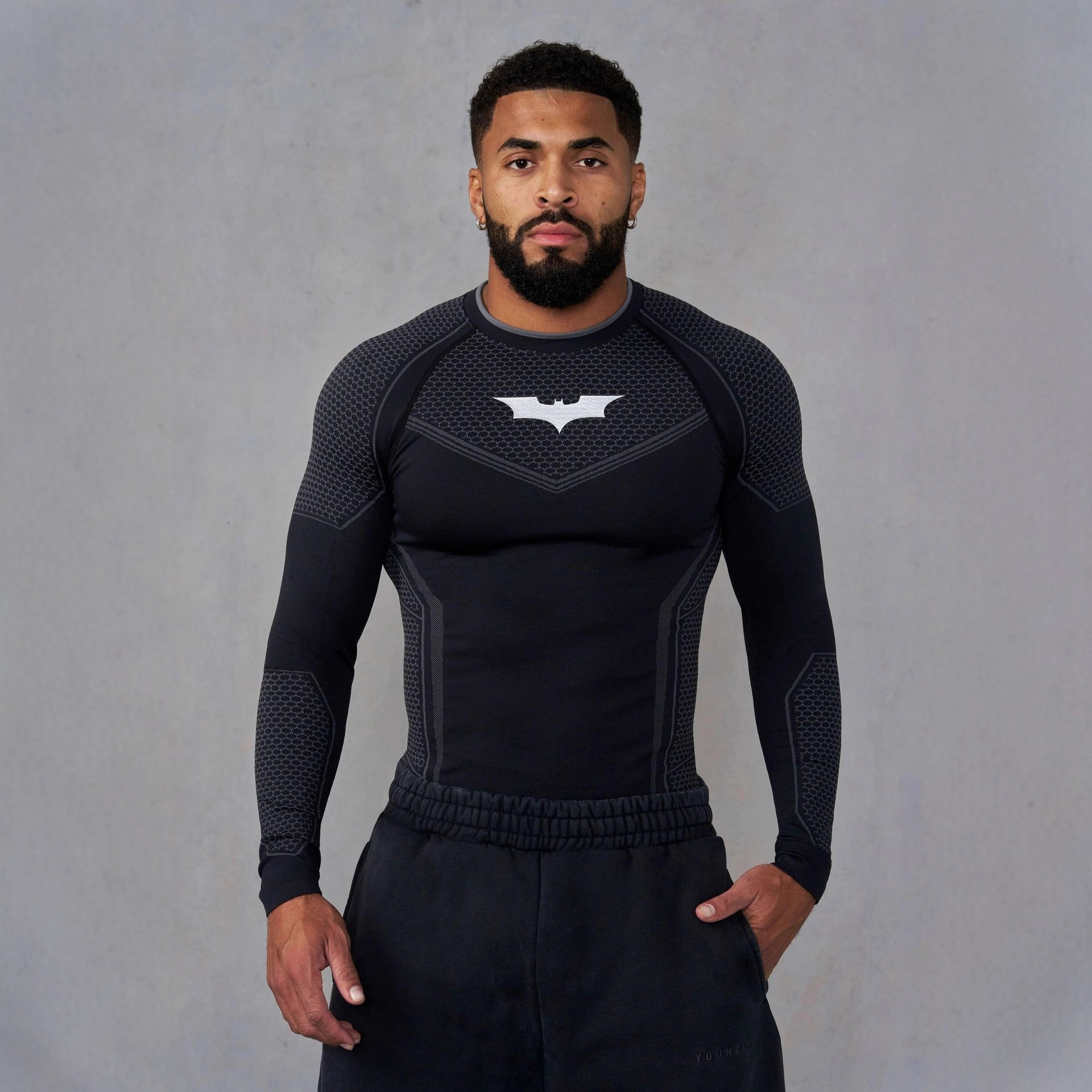 Youngla Co-Branded Batman Men's Long-Sleeved Jogging Sports Fitness Quick-Drying Breathable Elastic Tights Training Clothes