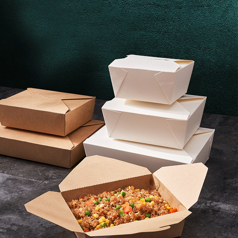 Caja de almuerzo de papel kraft al por mayor desechable para llevar caja de almuerzo de embalaje comida rápida comida ligera caja de ensalada barbacoa pollo frito caja de almuerzo frito