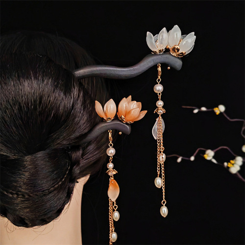 Ancient flora tassel dish hair hairpin of hanfu tire everyday new ethnic wind wood hairpin