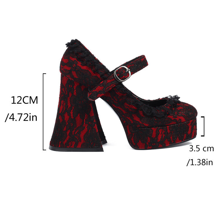 2024 New Coarse High Heels Lace Platform Buckle Mary Jane Women's Shoes Gothic Sweet Cool Style Girls Shoes